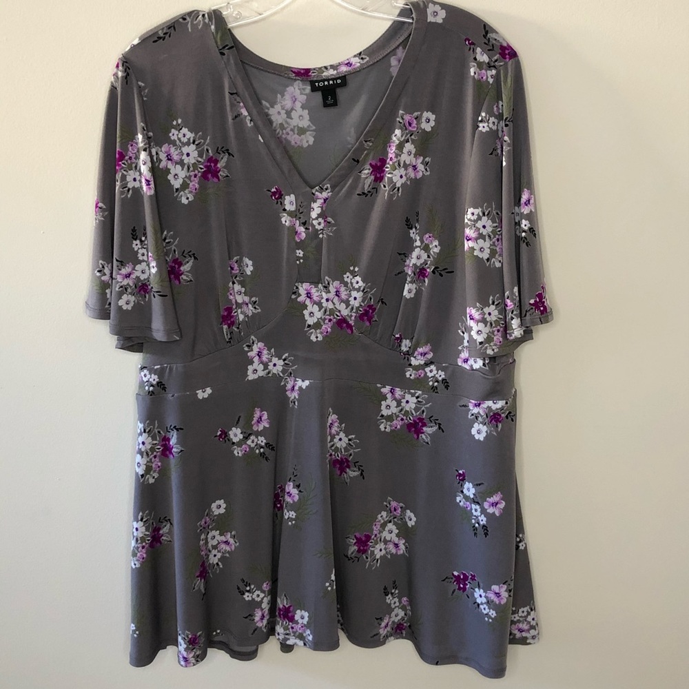 Torrid Gray Purple Floral Shirt 2XL